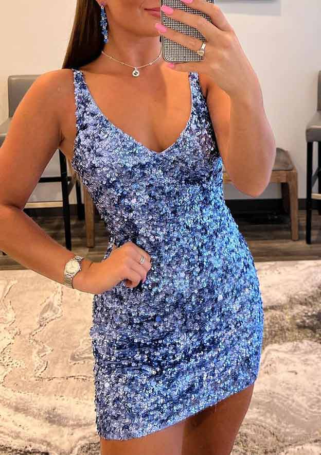 TingPo Wholesale Sheath V Neck Short/Mini Velvet Sequins Homecoming Dress